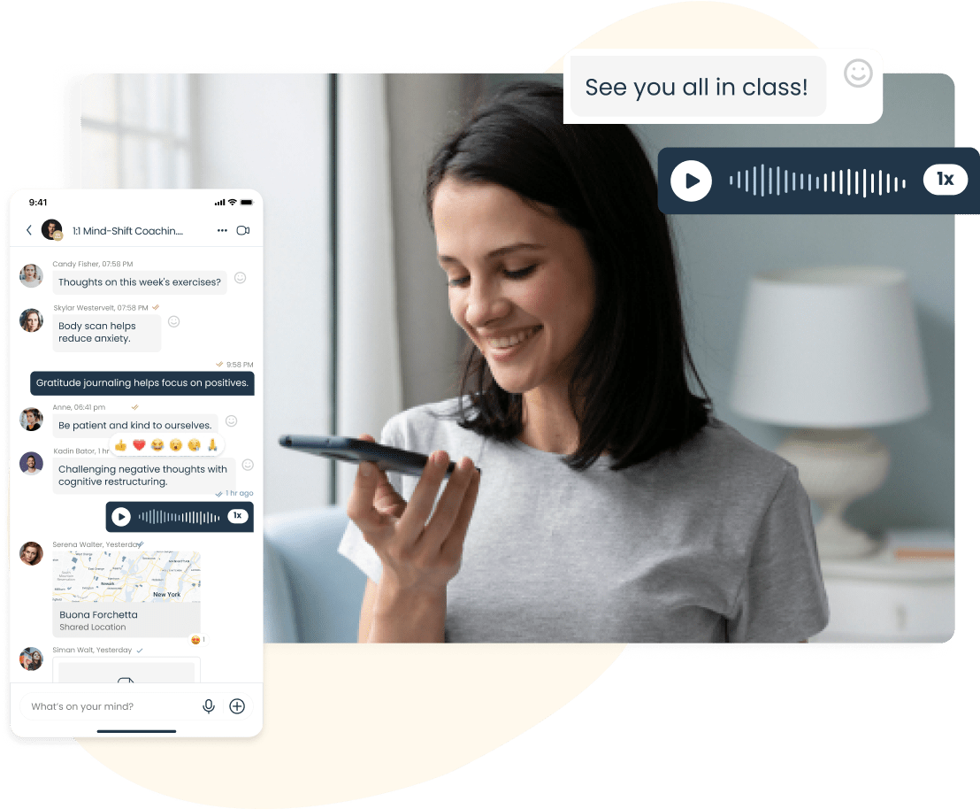 A coach sending a voice message inside a Cohere chat thread