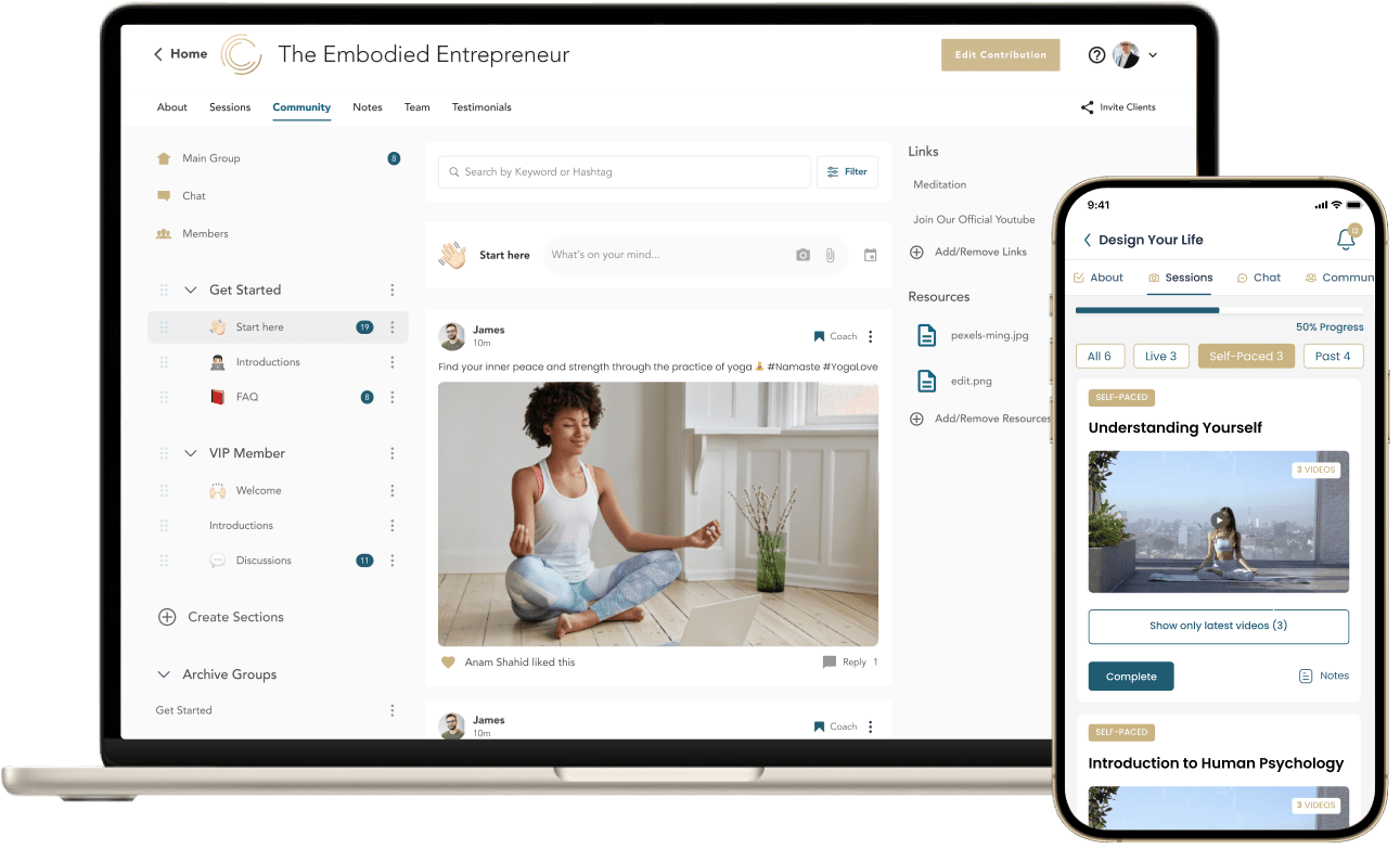 Cohere community and course experience shown on laptop and phone
