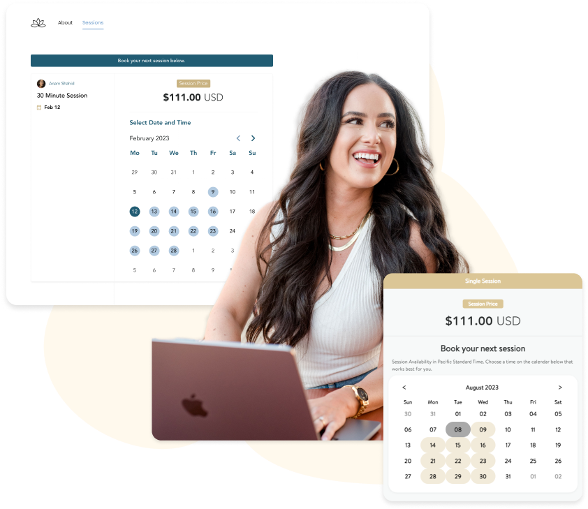 A coach booking page with session pricing and an available date calendar