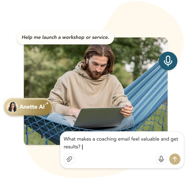 A coach asking Caela AI how to launch a workshop from a laptop