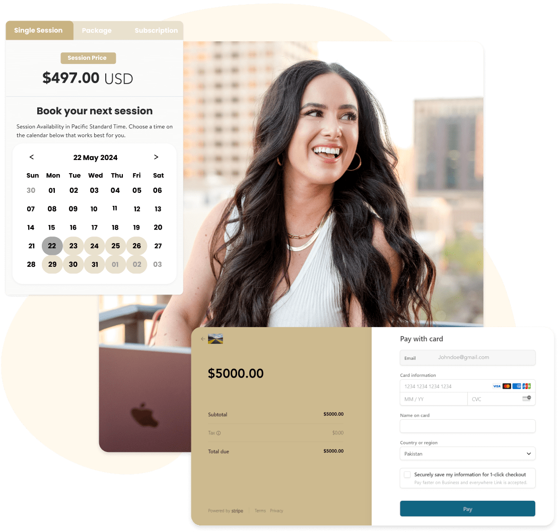 A Cohere 1:1 booking calendar with session pricing and secure checkout
