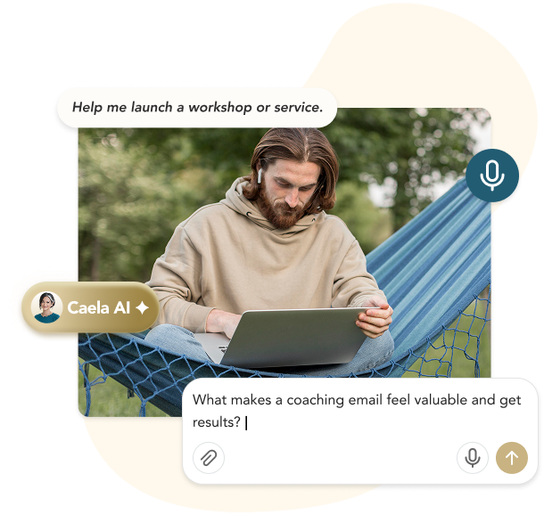 Caela AI assistant helping a coach launch a workshop or service