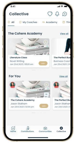 The Cohere Marketplace and Academy sessions in the Cohere mobile app